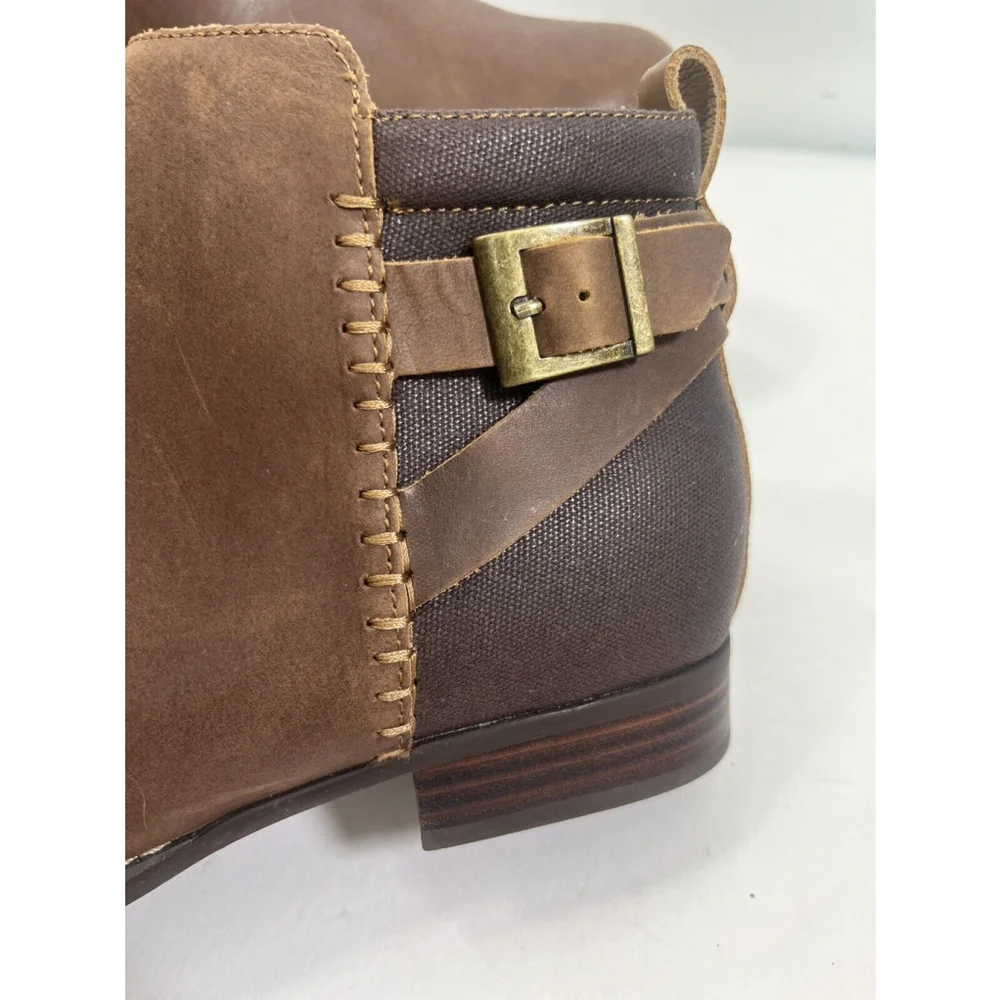 Spenco Brown Ankle Boots Dove Creek Zip Stitch Boho Prairie Womens size‎ 10